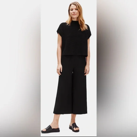 Eileen Fisher Organic Linen Cotton Funnel Neck Box-Top in Black Size S/M - Picture 2 of 12